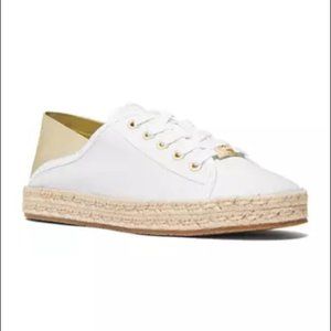 Michael Kors Libby White Gold Espadrille Slide Sneakers Flats Shoes NEW